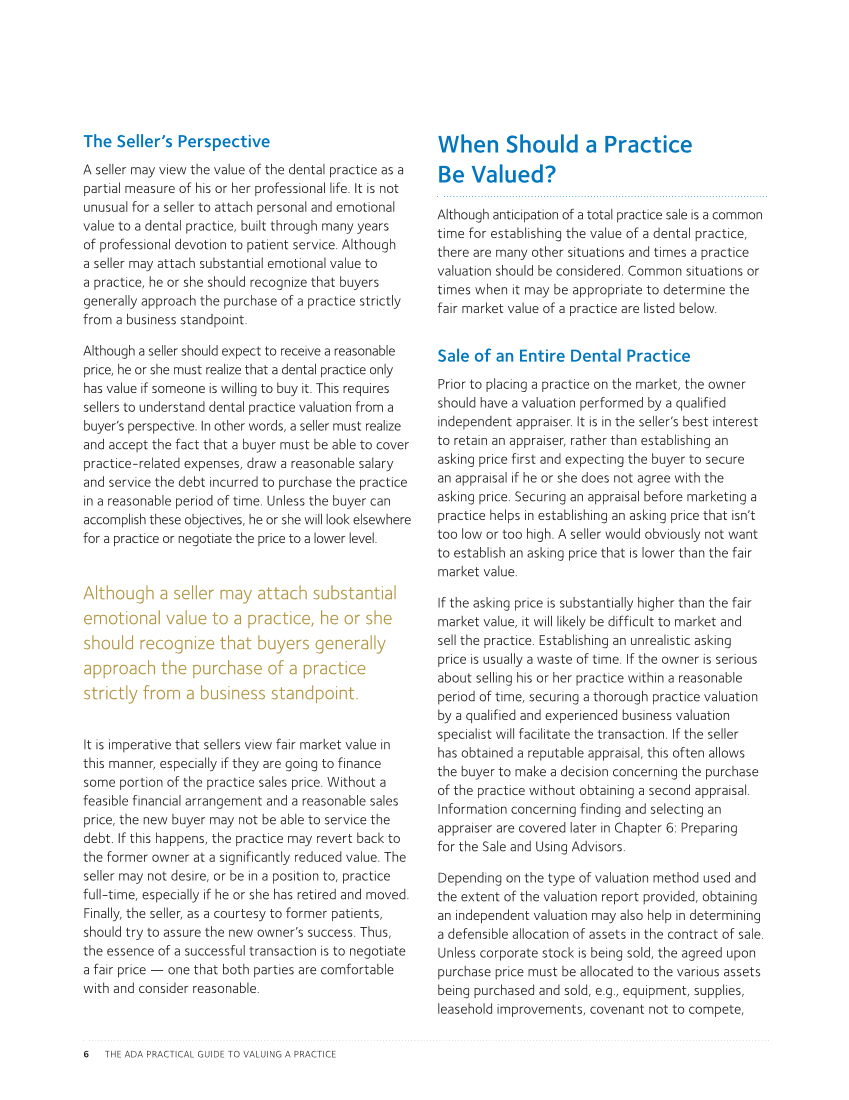 The ADA Practical Guide to Valuing a Practice: A Manual for Dentists page 11