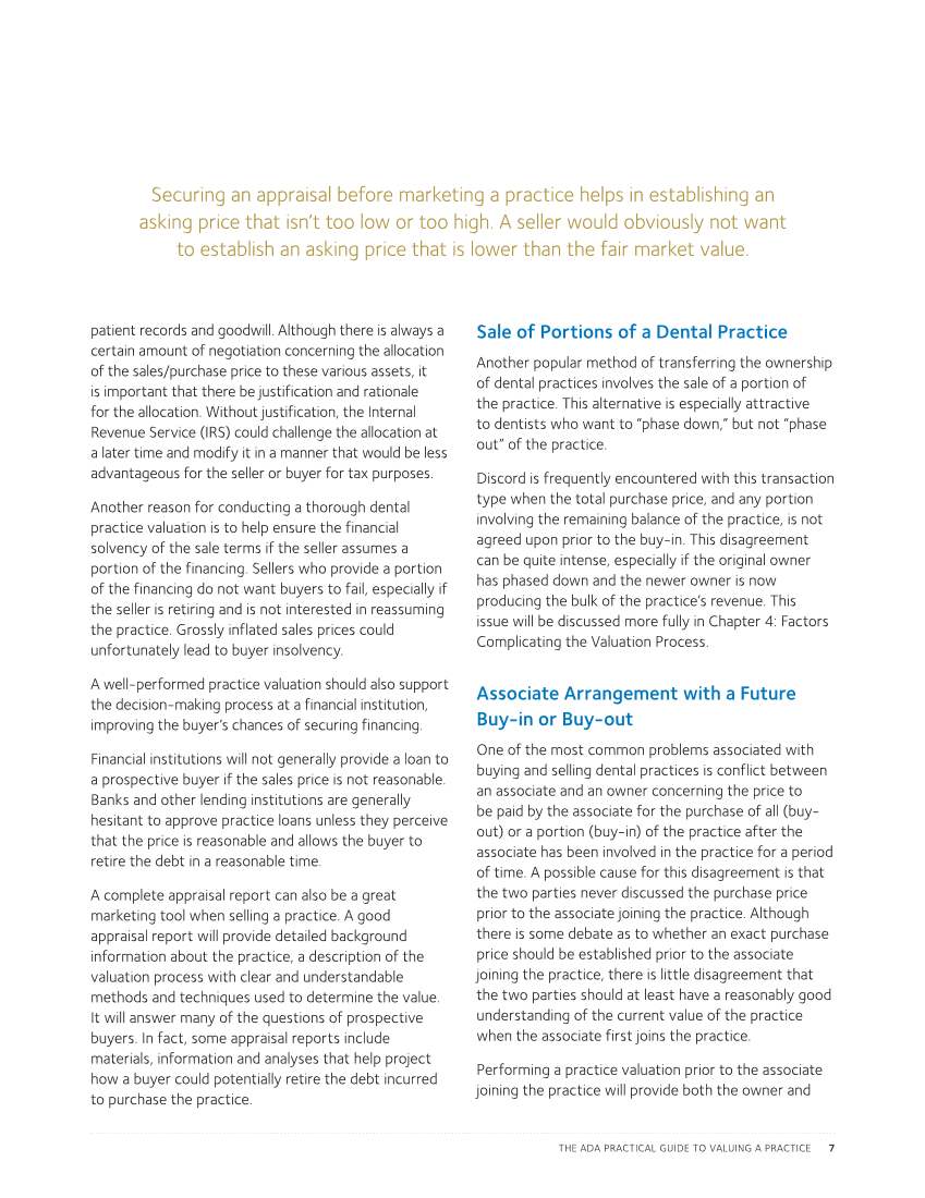 The ADA Practical Guide to Valuing a Practice: A Manual for Dentists page 12